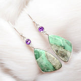 Variscite & Amethyst Solid 925 Sterling Silver Earrings
