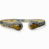 Tiger Eye Solid 925 Sterling Silver Bangle Bracelet