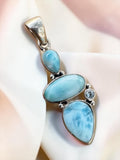 Caribbean Larimar & Blue Topaz Solid 925 Sterling Silver Pendant