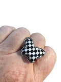 Butterfly Checkerboard Solid 925 Sterling Silver Ring 9.5