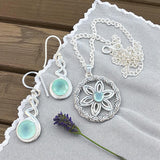 Aqua Chalcedony Solid 925 Sterling Silver Necklace Earrings Set