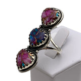 Triple HEART Kingman Pink Dahlia Turquoise Solid 925 Sterling Silver Ring