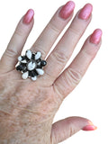 Flower White Buffalo Solid 925 Sterling Silver Ring ADJ