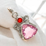 Pink Topaz & Garnet Solid 925 Sterling Silver Pendant