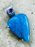 Blue Apatite & Amethyst Solid 925 Sterling Silver Pendant