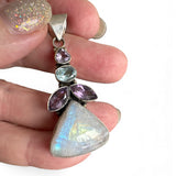 Rainbow Moonstone, Amethyst & Blue Topaz Solid 925 Sterling Silver Pendant