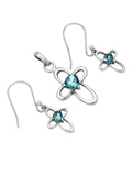 Blue Topaz Cross Solid 925 Sterling Silver Pendant Earrings Set