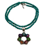 Rainbow of Turquoise Solid 925 Sterling Silver Pendant Beaded Necklace
