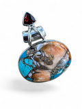 Kingman Turquoise & Spiny Oyster & Garnet Solid 925 Sterling Silver Pendant
