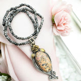 ROSE Leopardskin Jasper Solid 925 Sterling Silver Pendant Beaded Necklace