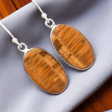 Tiger Eye Solid 925 Sterling Silver Earrings