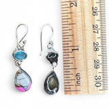 Kingman Cotton Candy Turquoise & Blue Topaz Solid 925 Sterling Silver Earrings