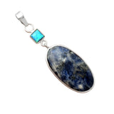 Sodalite & Fire Opal Solid 925 Sterling Silver Pendant