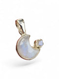 Rainbow Moonstone Moon & Star Solid 925 Sterling Silver Pendant