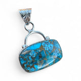 Kingman Blue Copper Turquoise Solid 925 Sterling Silver Pendant