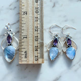 Rainbow Moonstone & Amethyst Solid 925 Sterling Silver Pendant Earrings Set