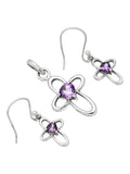 Amethyst cross Solid 925 Sterling Silver Pendant Earrings Set