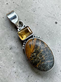 Yellowjacket Jasper & Citrine Solid 925 Sterling Silver Pendant