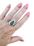 Kingman Turquoise Shadow Box Solid 925 Sterling Silver Ring 10