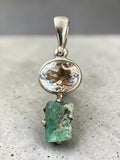 Emerald & White Topaz Solid 925 Sterling Silver Pendant