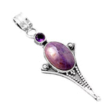 Lavender Jade & Amethyst Solid 925 Sterling Silver Pendant