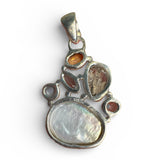 Baroque Pearl, Citrine, Herkimer Diamond & Blue Topaz Solid 925 Sterling Silver Pendant