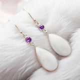 White Opal & Amethyst Solid 925 Sterling Silver Earrings