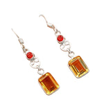 Citrine & Garnet Solid 925 Sterling Silver Earrings