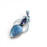 Rainbow Moonstone & Amethyst Solid 925 Sterling Silver Pendant & Earrings Set
