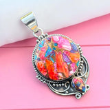 Kingman Pink Dahlia Turquoise Solid 925 Sterling Silver Pendant