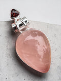 Rose Quartz & Garnet Solid 925 Sterling Silver Pendant