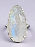 Faceted Rainbow Moonstone Solid 925 Sterling Silver Ring 9