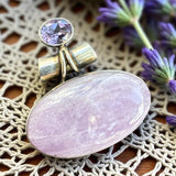 Pink Kunzite & Amethyst Solid 925 Sterling Silver Pendant
