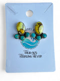 Kingman Honey Dahlia & Turquoise Solid 925 Sterling Silver stud Earrings