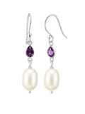 Freshwater Pearl & Amethyst Solid 925 Sterling Silver Earrings