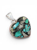 Heart Kingman Turquoise with Pyrite Solid 925 Sterling Silver Pendant