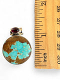Number 8 Turquoise & Garnet Solid 925 Sterling Silver Pendant