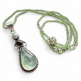 Prehnite, Smoky Topaz & Pearl Solid 925 Sterling Silver Pendant Necklace