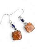Sponge Coral & Blue Lapis Solid 925 Sterling Silver Earrings