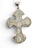 Flower Coral Cross Solid 925 Sterling Silver Statement Pendant with 18” Chain