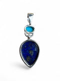 Blue Lapis & Turquoise Solid 925 Sterling Silver Pendant