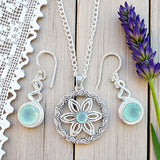 Aqua Chalcedony Solid 925 Sterling Silver Necklace Earrings Set