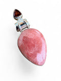 Rhodochrosite & Garnet Solid 925 Sterling Silver Pendant