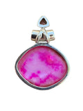 Pink Titanium Druzy & Garnet Solid 925 Sterling Silver Pendant
