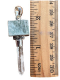 Rough Aquamarine & Quartz point Solid 925 Sterling Silver Pendant