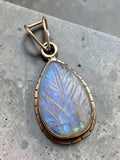 Carved Rainbow Moonstone Solid 925 Sterling Silver Pendant