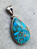 Kingman Blue Copper Turquoise Solid 925 Sterling Silver Pendant