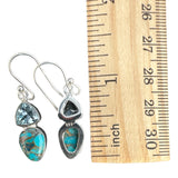 Kingman Blue Copper Turquoise & Blue Topaz Solid 925 Sterling Silver Earrings
