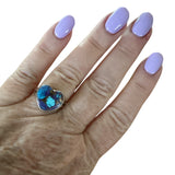 HEART Purple Dahlia Turquoise Solid 925 Sterling Silver Ring 8