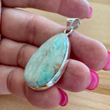 Caribbean Blue Calcite Solid 925 Sterling Silver Pendant